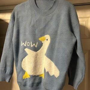 Blue Sweater with Goose Design